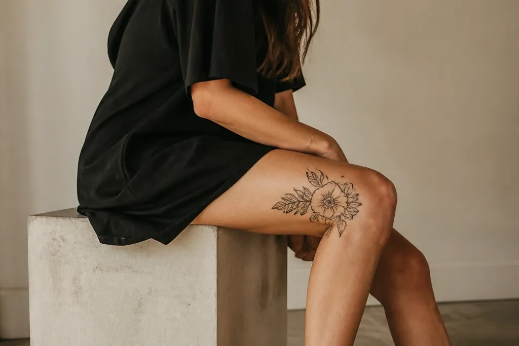 Above the knee word tattoos women style