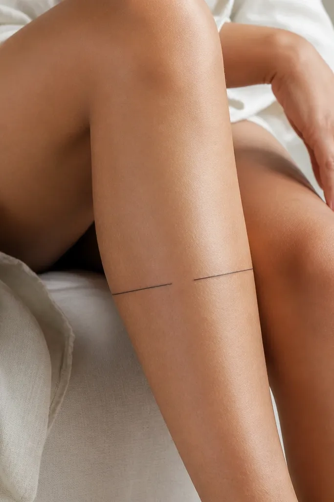 A thin black line wrapping horizontally across the lower knee like a bracelet, with two small gaps on each side.