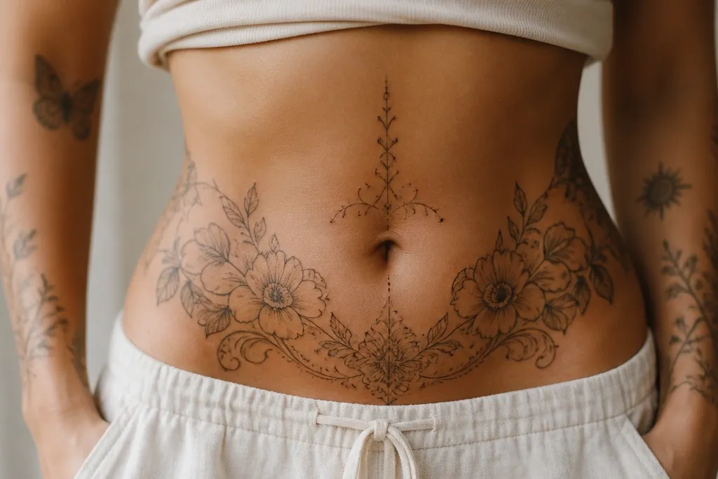 Stomach tattoos for women that cover scars