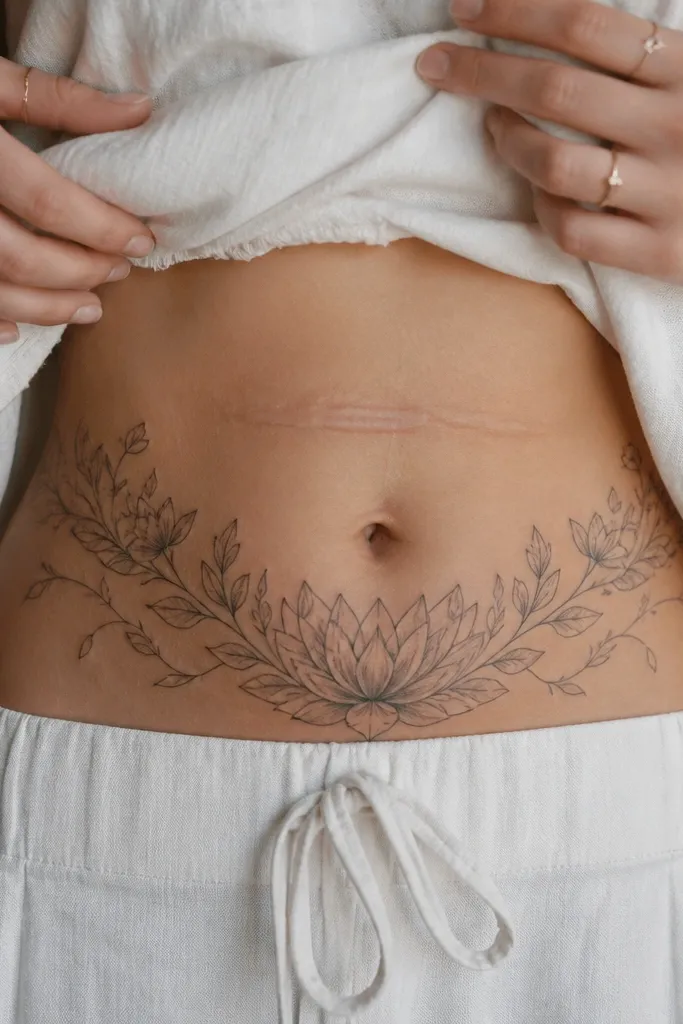 Stomach tattoos for women that cover scars