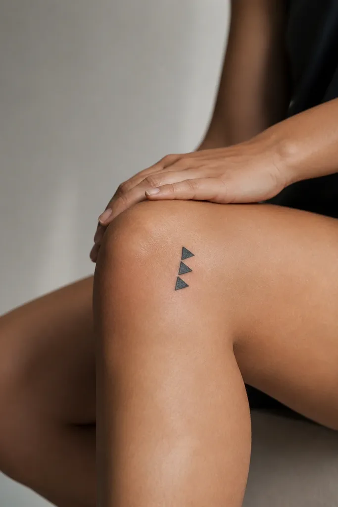 Three small black triangles stacked and slightly offset, forming a mini geometric cluster on the front knee.