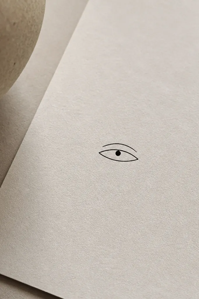 A small almond-shaped eye drawn in black linework. The pupil is a solid dot, and there's a simple eyelid line above.