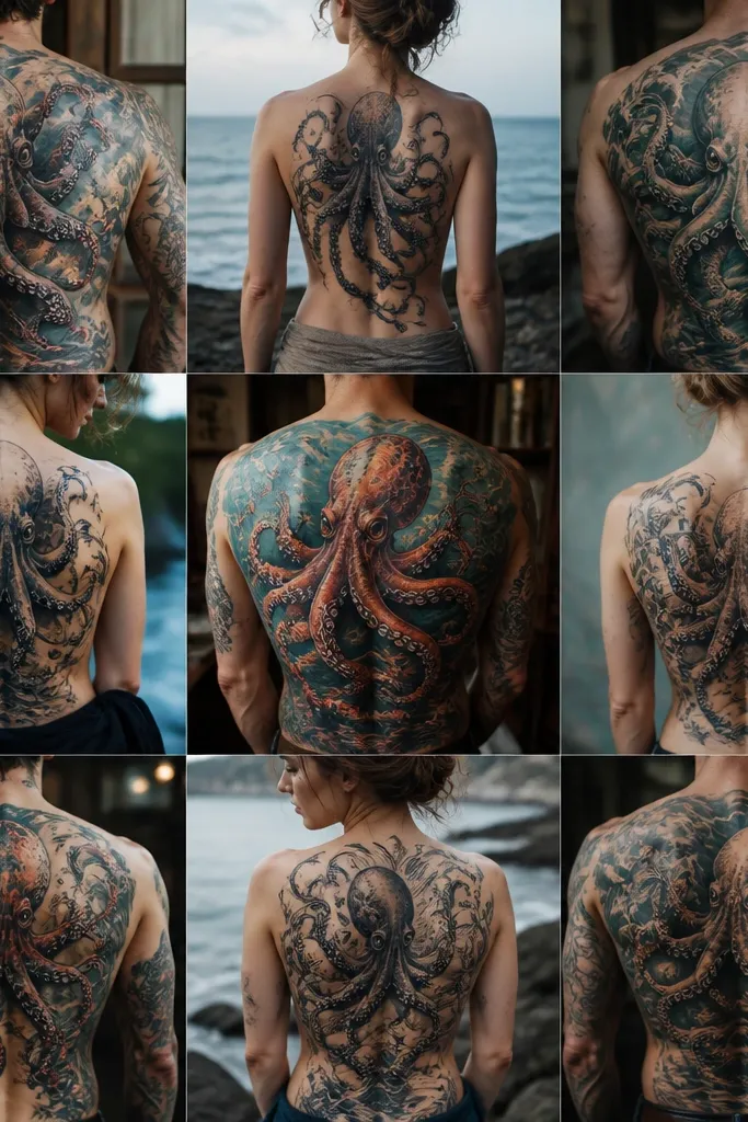 9 Octopus Back Tattoos With Ocean Drama