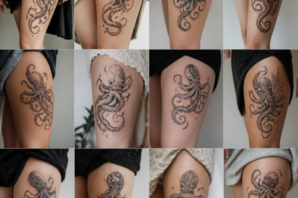 12 Octopus Thigh Tattoos With Tentacle Flow