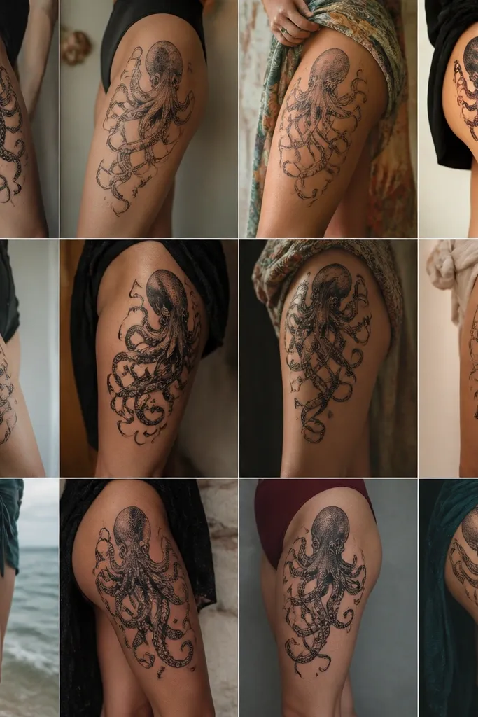 12 Octopus Thigh Tattoos With Tentacle Flow