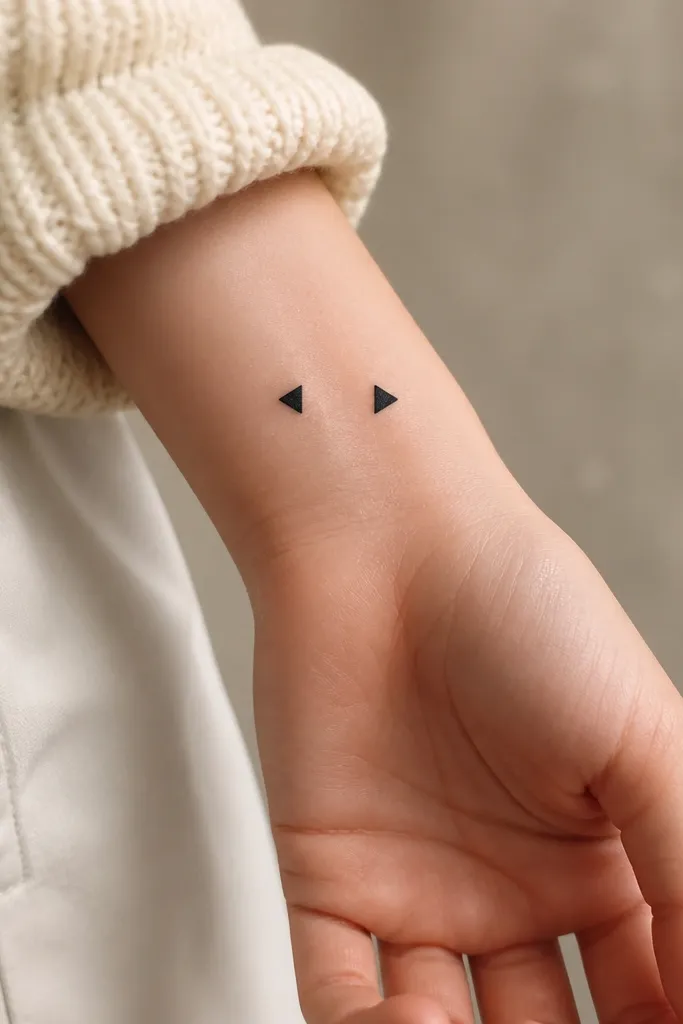 Two small black arrowhead icons on the side of the wrist: one arrow points left, the other points right. Each arrowhead is filled with solid black.