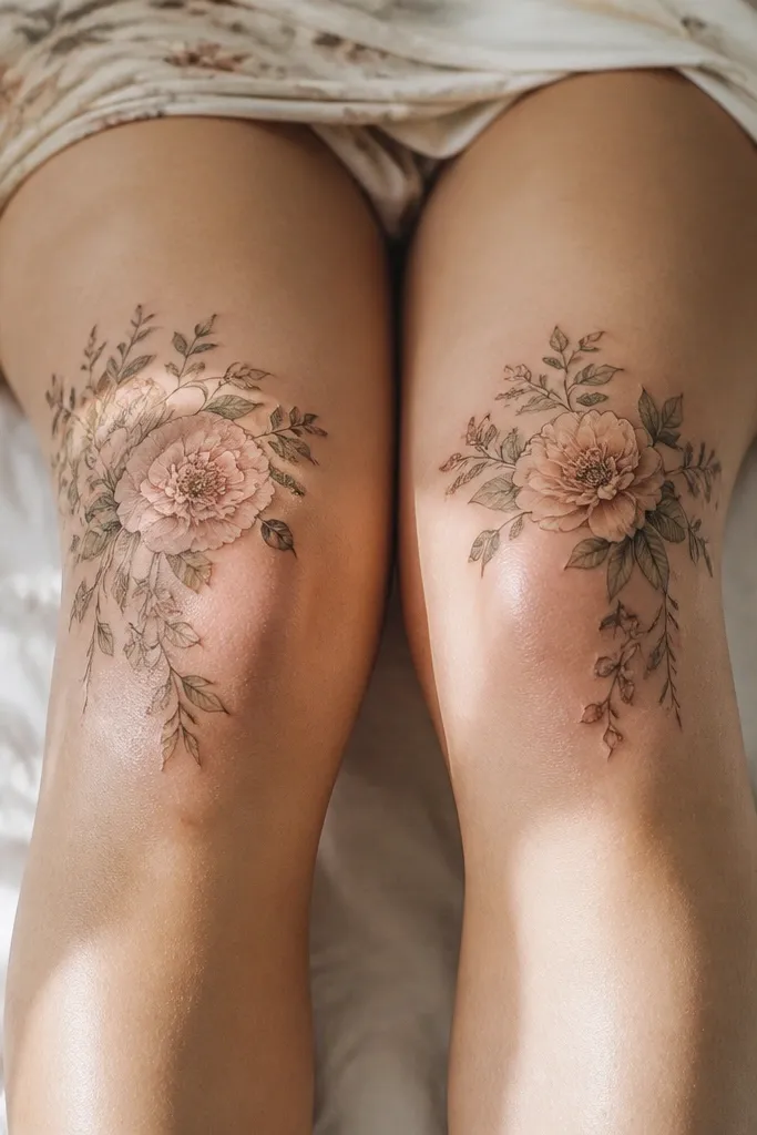 Dreamy flower knee tattoos for women