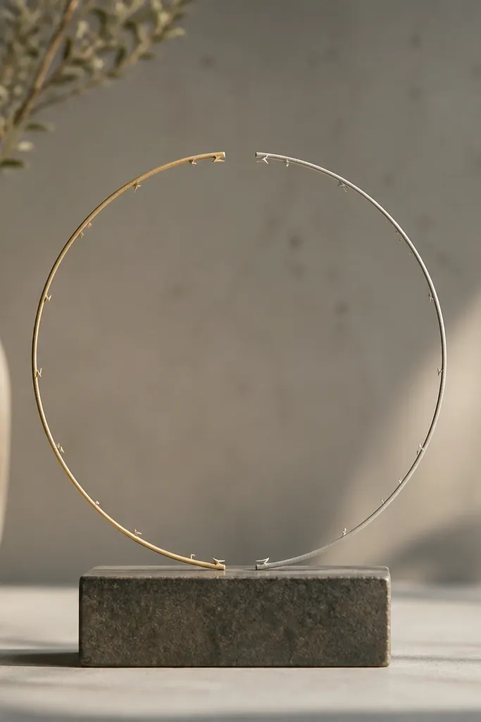 A thin circle broken into two halves, each half containing tiny arrow markers around the arc, with no readable numbers.