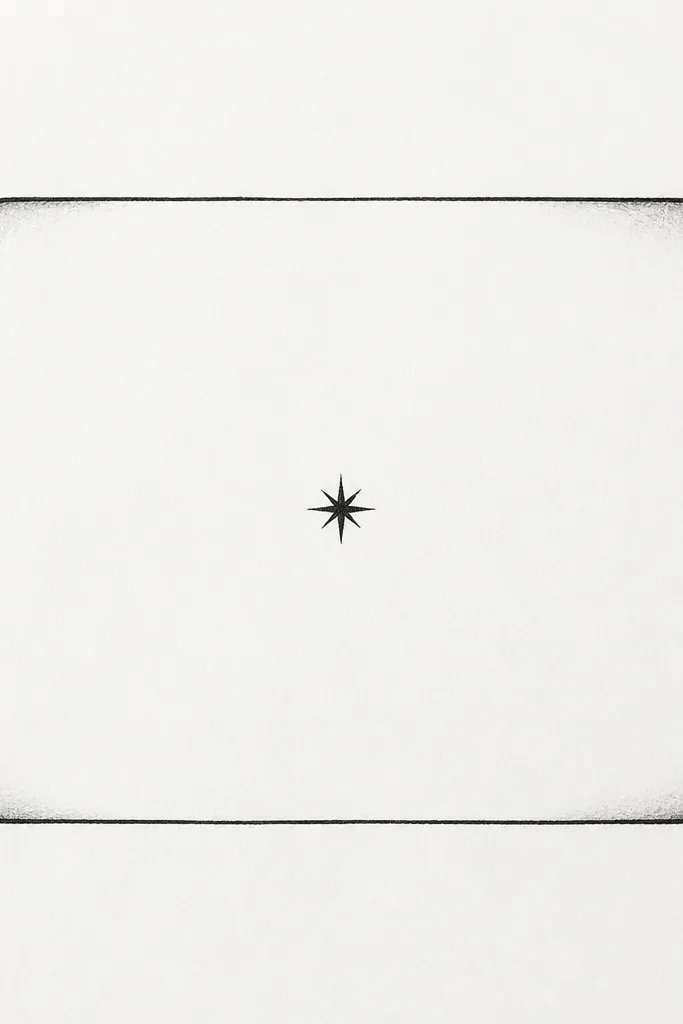 A rectangular frame drawn in black ink with rounded corners, open on the sides, with one small star in the center; faint gray shading on the frame edges.