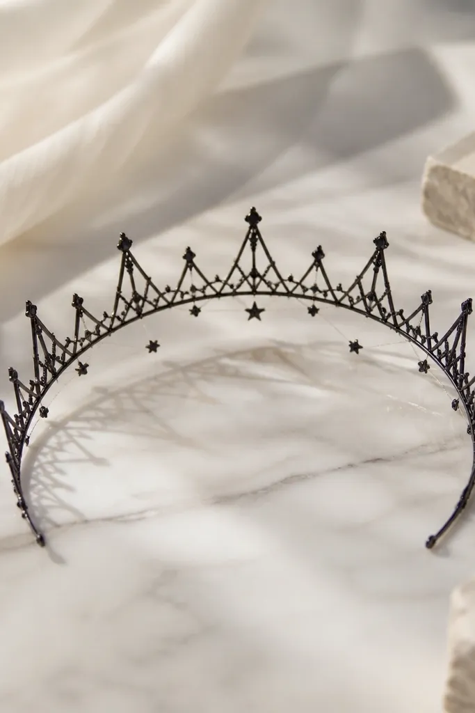A thin black crown forming a partial circle, with small triangular points around the top edge and a few star dots inside.