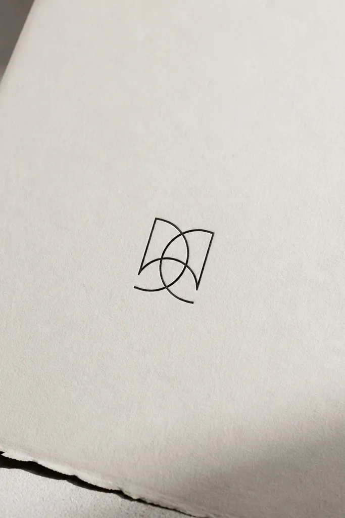 A minimalist symbol made of two or three interlocking thin black lines, forming a compact sigil shape. It looks like a monogram rather than a full letter.