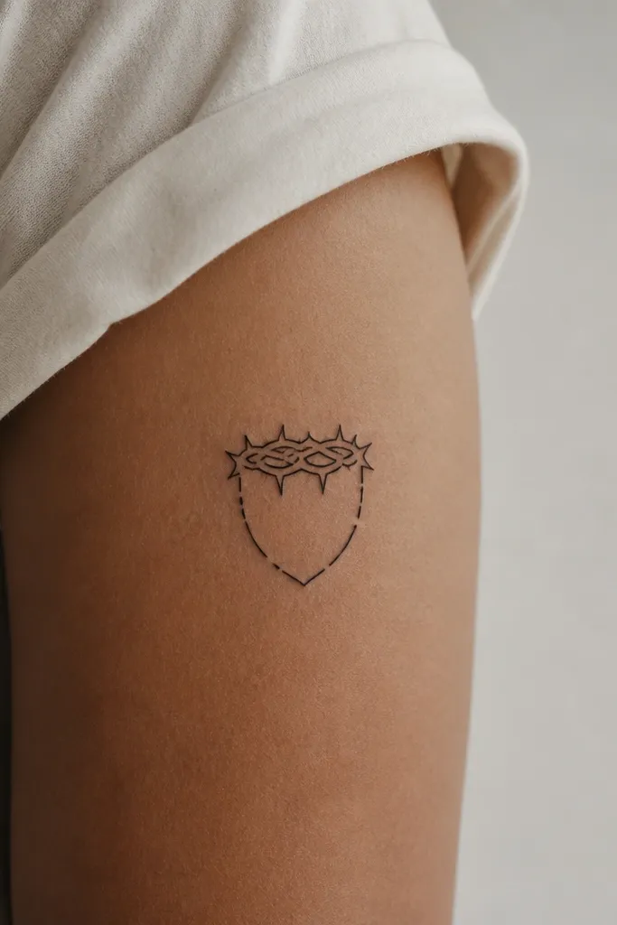 A small shield-like crest in black outlines with a thorny crown at the top and a few thorn tips pointing inward. No fill, just linework and small negative-space breaks.