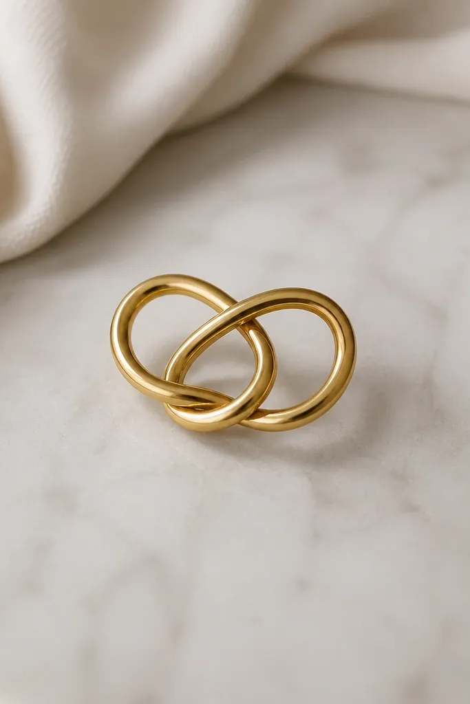 A compact knot made from two looping lines that cross and separate, with clear negative-space pockets between loops. There's a tiny gray shadow on the lower loop.
