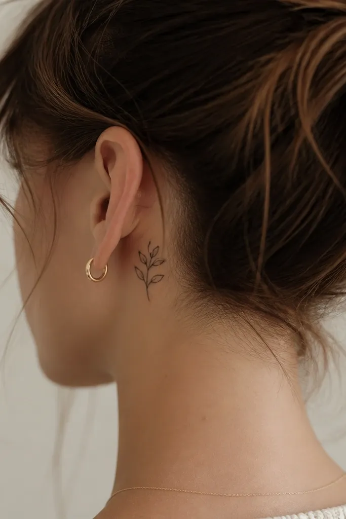 Back of ear tattoos for women with simple charm