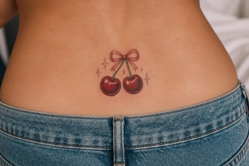 Cherry Tramp Stamp Tattoos with Retro Details
