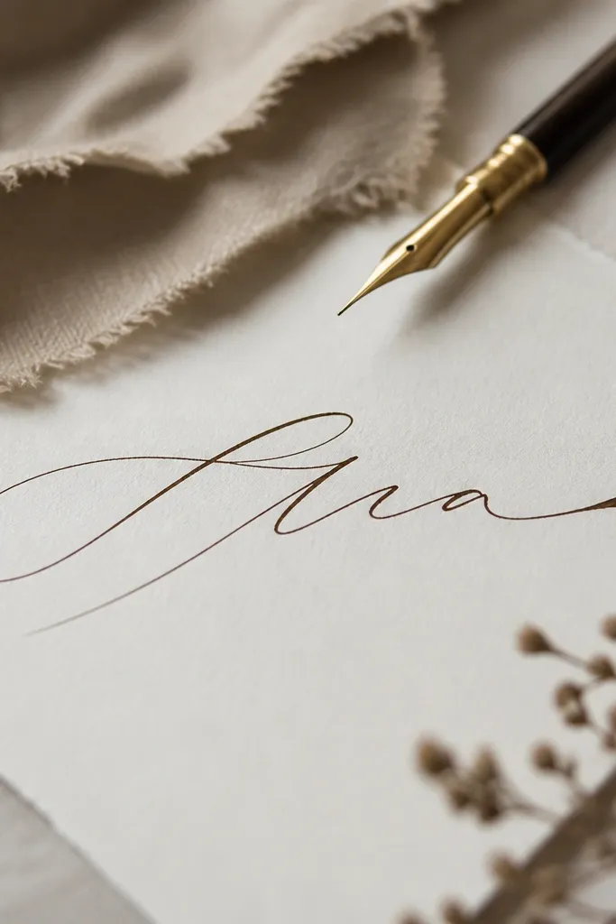 A flowing name in script with a tiny dagger-like tip at the end of the last letter, like a sharp finishing flourish.