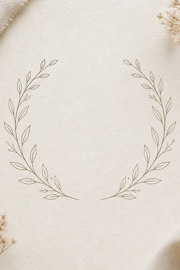 A name centered inside a thin wreath outline made from two simple leaf branches, drawn in fine linework without any heavy shading.