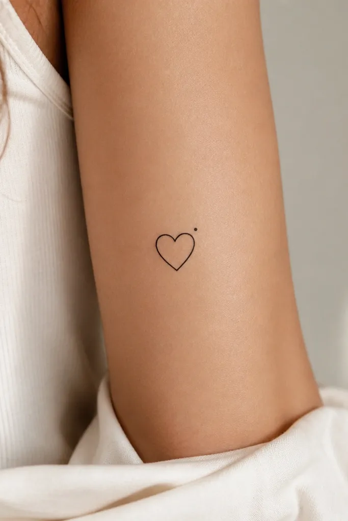 A small heart drawn with a clean black outline, with one tiny filled dot placed near the top right of the heart like a sparkle. The heart sits centered, about 1.6 inches tall.