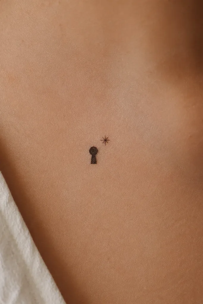A small keyhole drawn in black: a rounded top and a narrow stem. A micro star sits to the upper right, separated by a small gap.