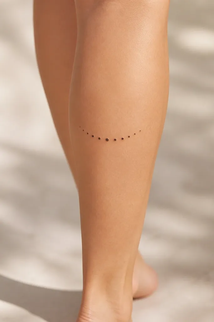 A curved arch made of small dots sits on the back of the calf. The dots get slightly larger toward the center, giving a charm-like effect.