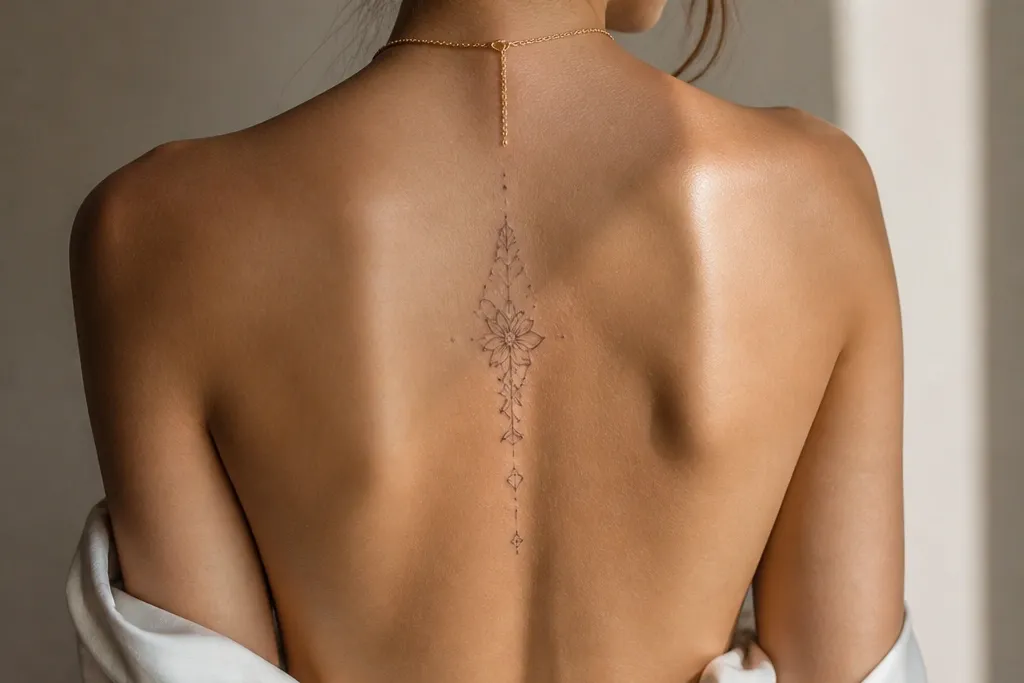 Dainty back tattoos for women with classy detail