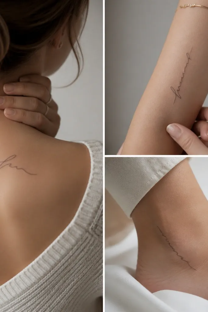 Fine line name tattoos for women I would pick again