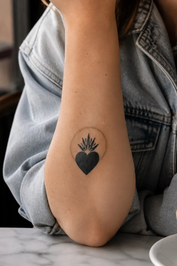 Simple heart with two rays and a small ring halo behind it
