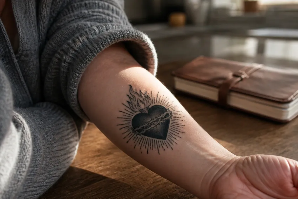 Forearm Sacred Heart Tattoo Designs