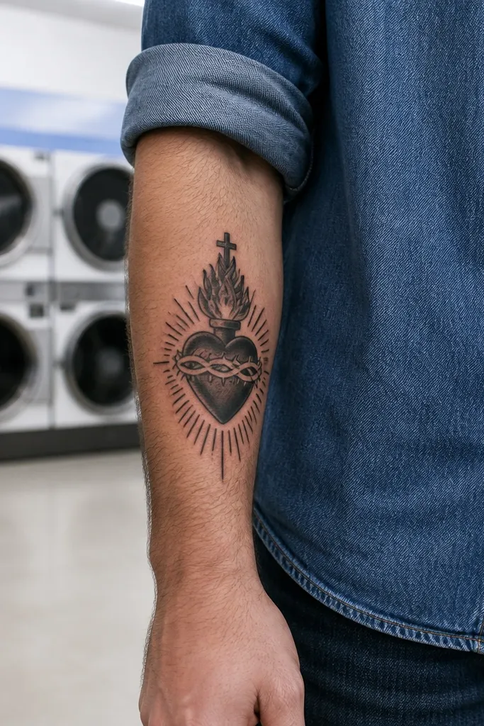 Forearm Sacred Heart Tattoo Designs