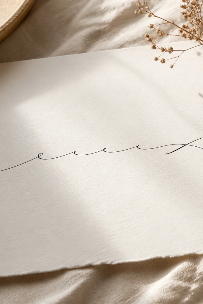 A name in thin black script has "curtain" curls at the ends of the first and last letters. The middle letters stay straight and airy with open spacing.