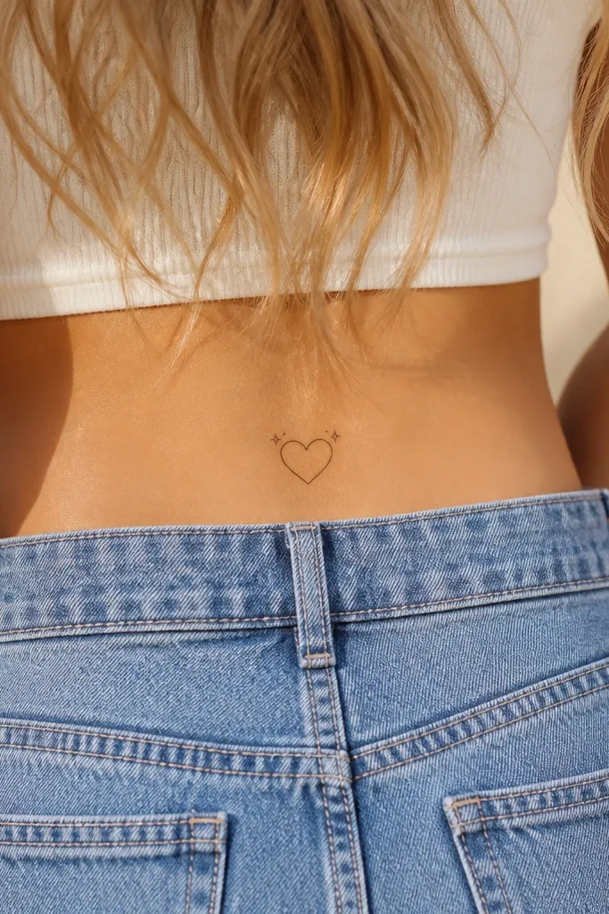 A black heart outline with a slight inward curve in the center, plus three tiny spark dots around the heart's upper right side.