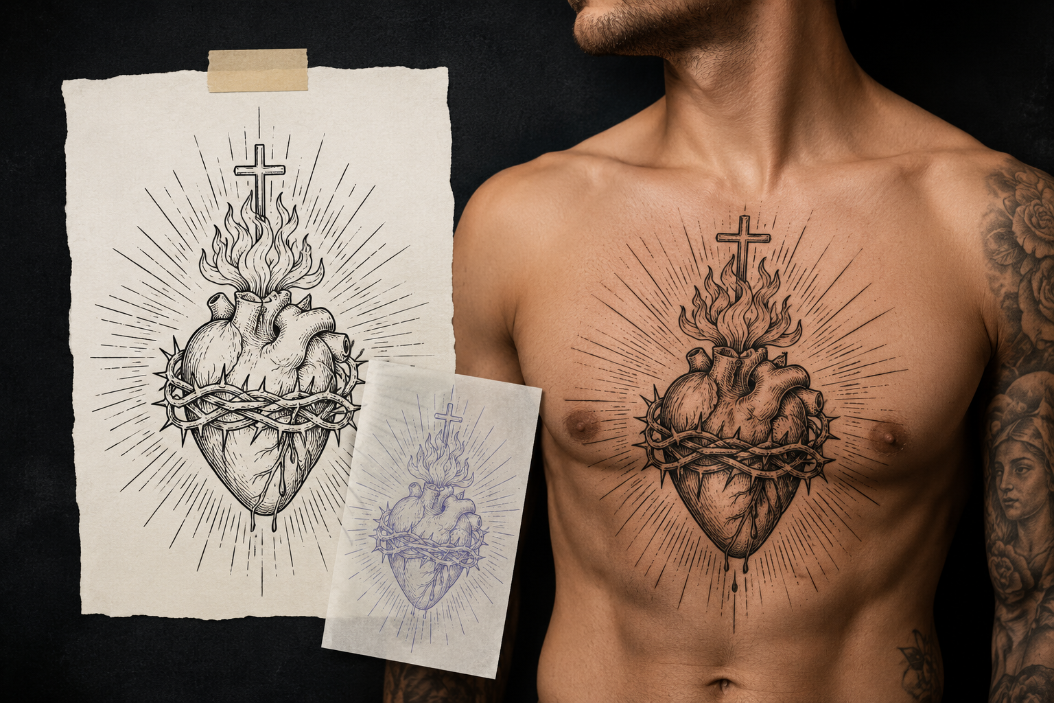 Meaningful Sacred Heart Tattoo Stencils
