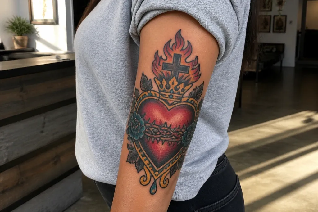 Mexican Bold Sacred Heart Tattoo Ideas