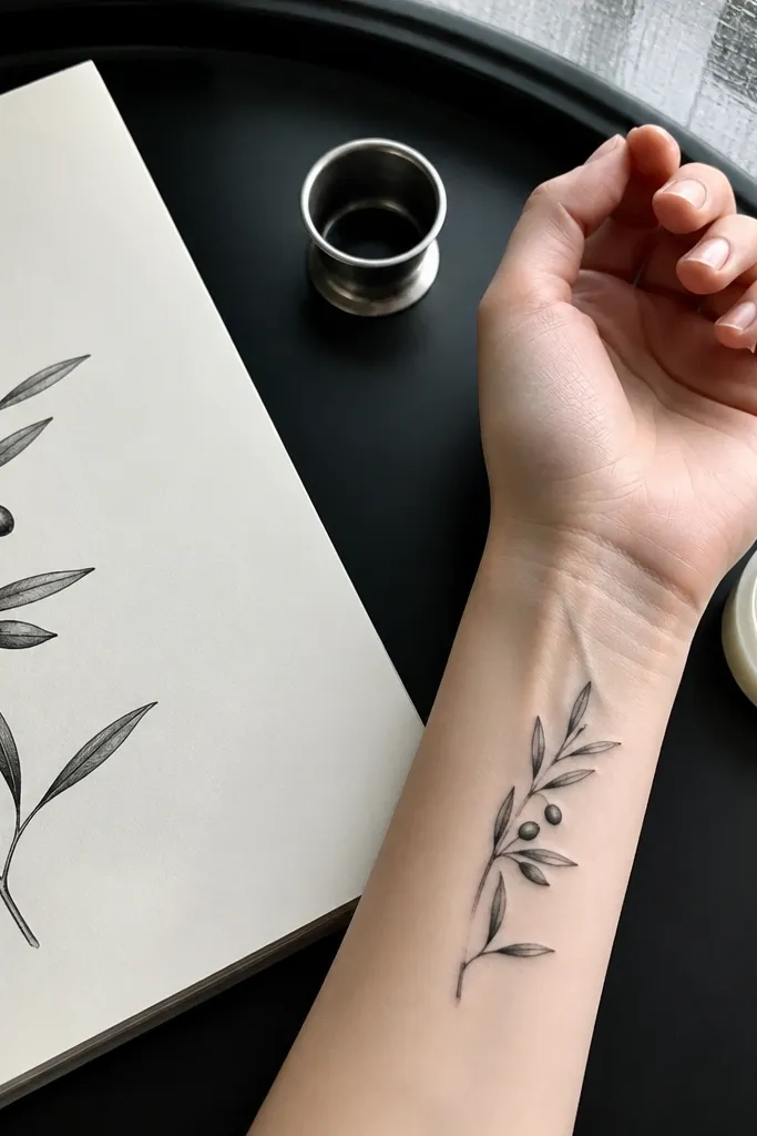 Olive Branch Tattoo Monochrome Ideas