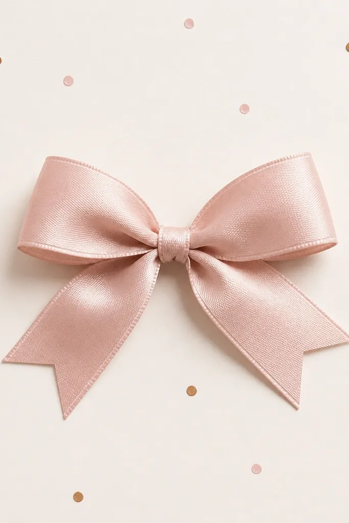 A neat bow sits centered with a small knot, surrounded by a few scattered dot accents that look like tiny confetti specks.