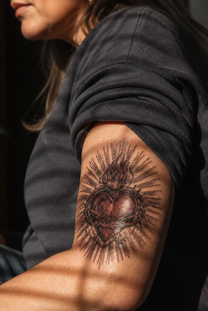 Sacred Heart with strong light-from-the-side shading and rays
