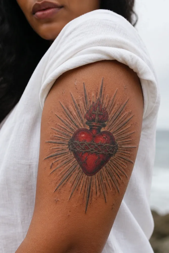 Sacred Heart with classic rays and faint star dust background