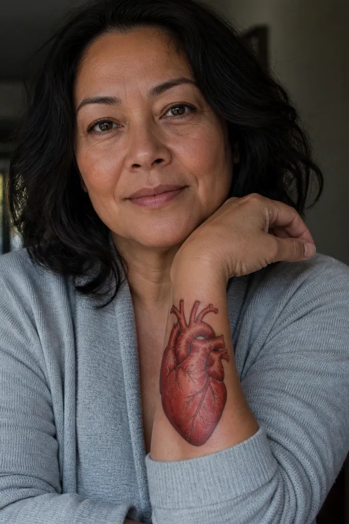 Realistic red Sacred Heart with subtle vein lines and glossy highlights