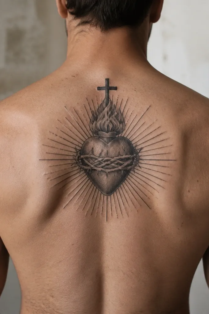 Simple heart above straight radiating lines across the back
