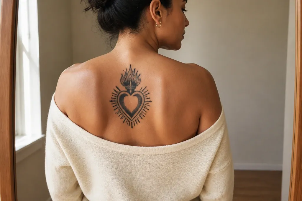 Sacred Heart Back Tattoos by Style