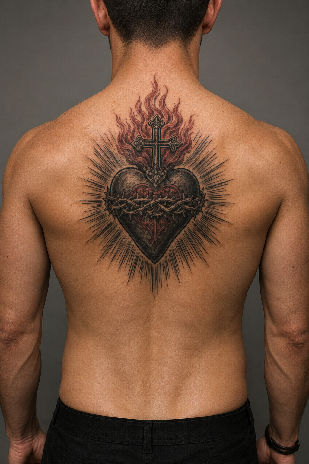 Sacred Heart Back Tattoos by Style