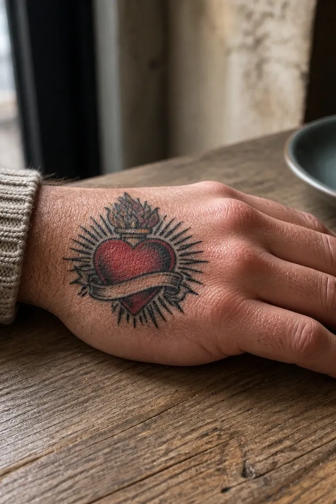 Sacred Heart Hand Tattoo Ideas