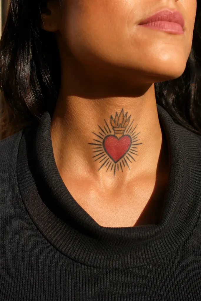 Sacred Heart Neck Tattoo Inspiration