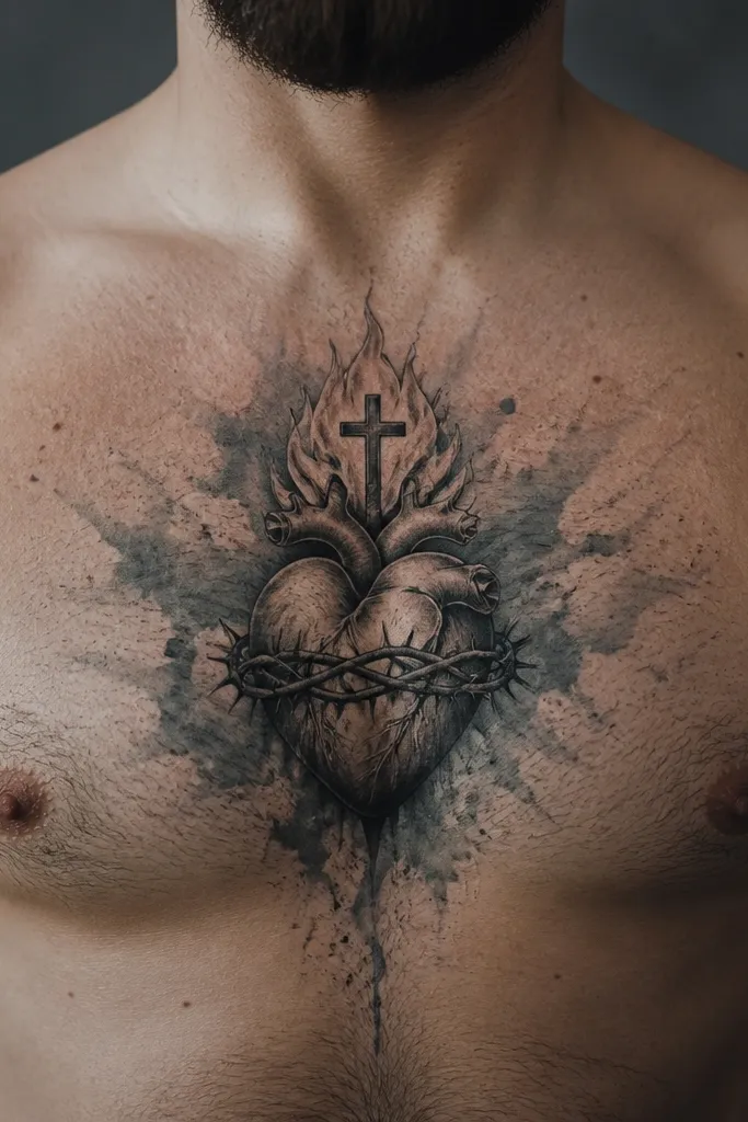 Dark heart with watery mist shading around the edges on the sternum