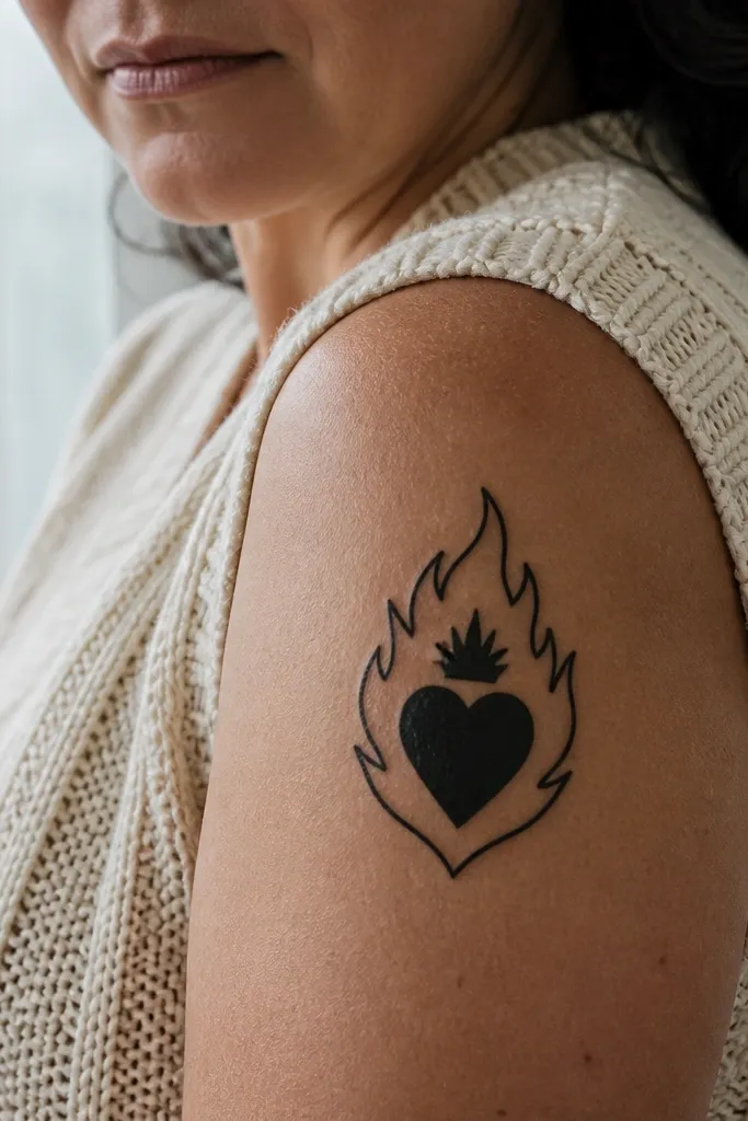 Small Sacred Heart with a thin flame-shaped border around the heart