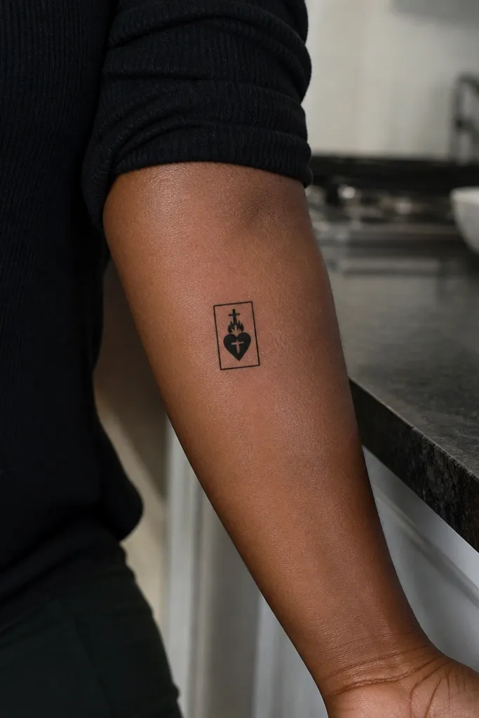 Small Sacred Heart inside a thin rectangular outline with no text