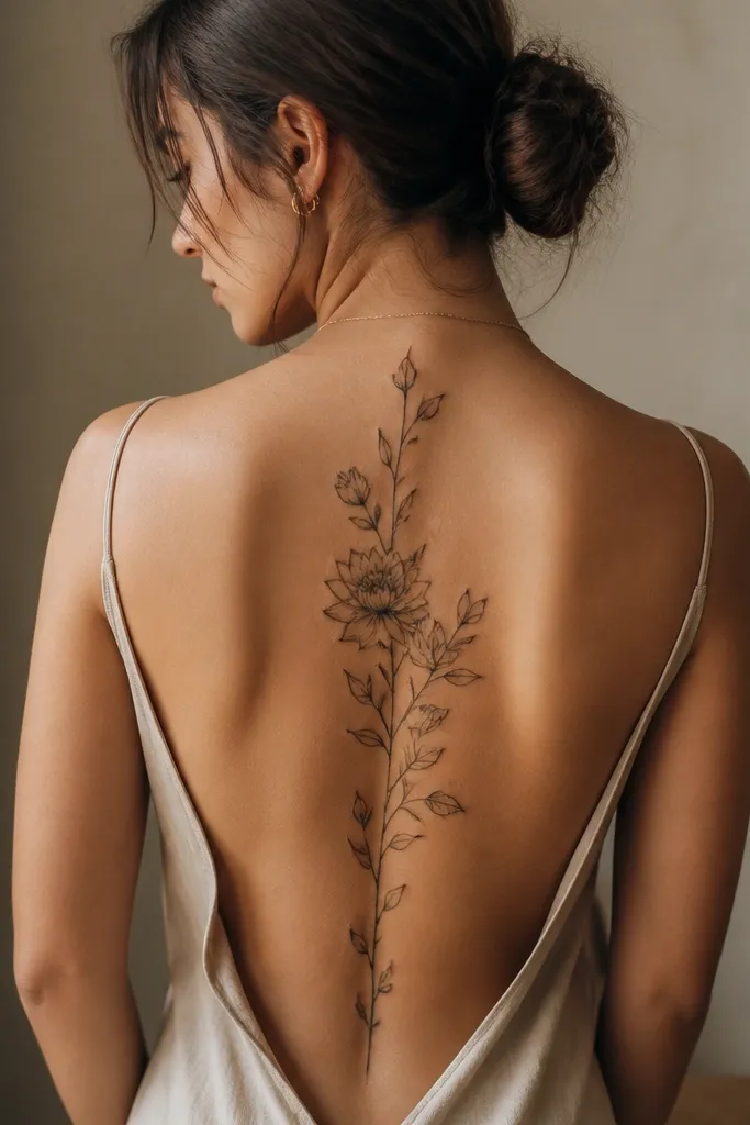 Spine back tattoos for women with beautiful flow