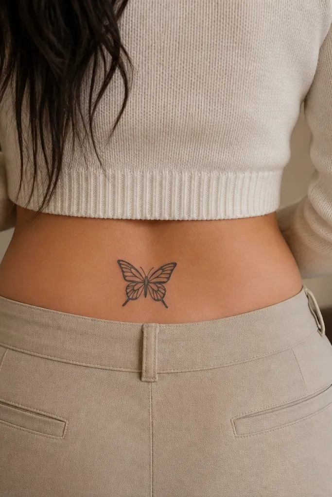 A small black butterfly with bold outlines and a simple fill pattern, no dots or background. The wings show two clean sections per side, with one thin line dividing each wing panel.