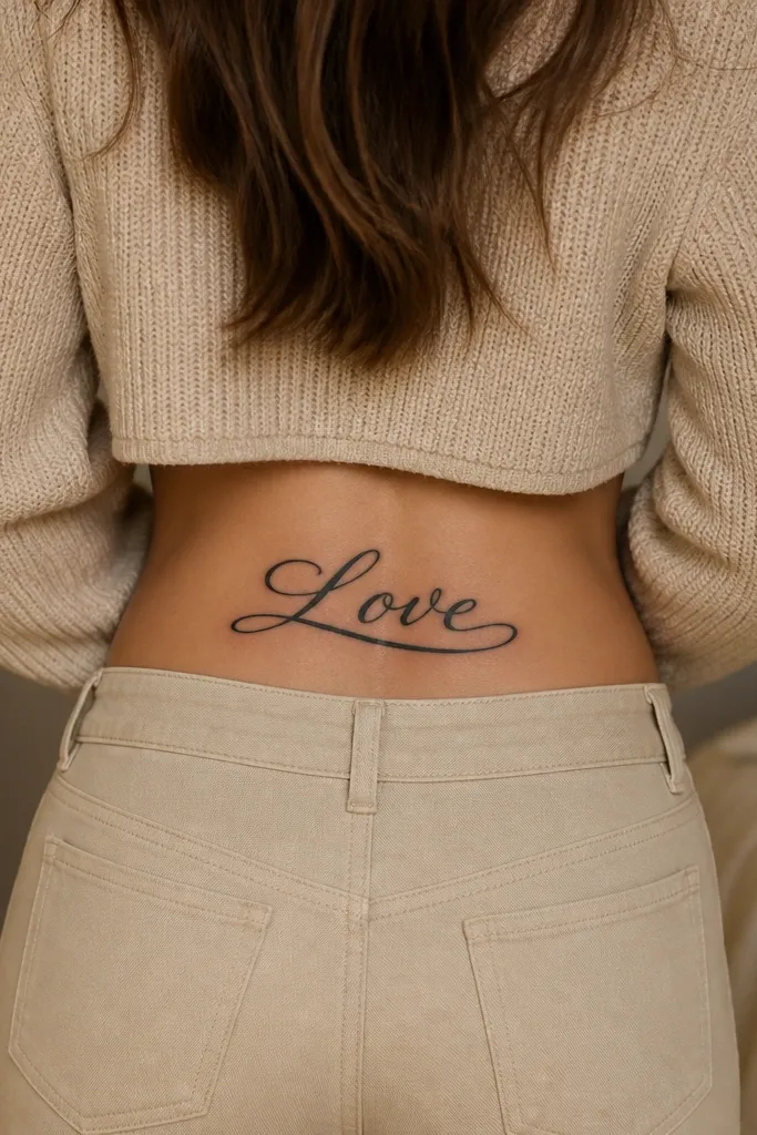 A single word "love" in bold cursive black ink, with a thick underline swash that curls slightly upward at both ends. The letters have consistent thickness and smooth curves.