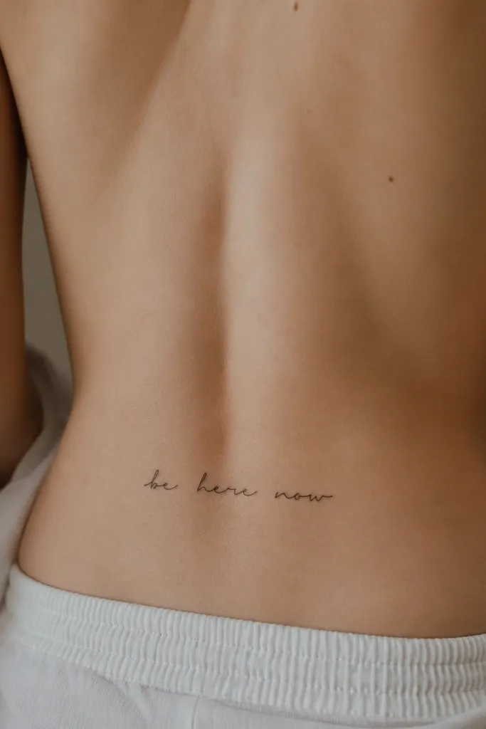 A black handwritten phrase with slight natural wobble in the letters, like real pen marks, centered on the lower back.